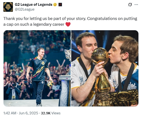 G2官方發(fā)文告別perkz：祝賀你為如此傳奇的職業(yè)生涯畫上句號(hào)