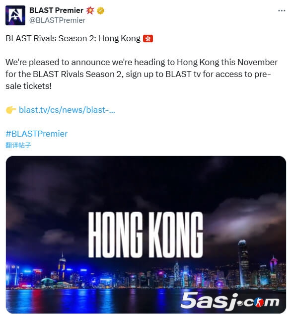 ??香港首秀！BLAST巔峰賽S2登陸亞洲博覽館 全球8強爭奪35萬美金+獨家M品牌認證